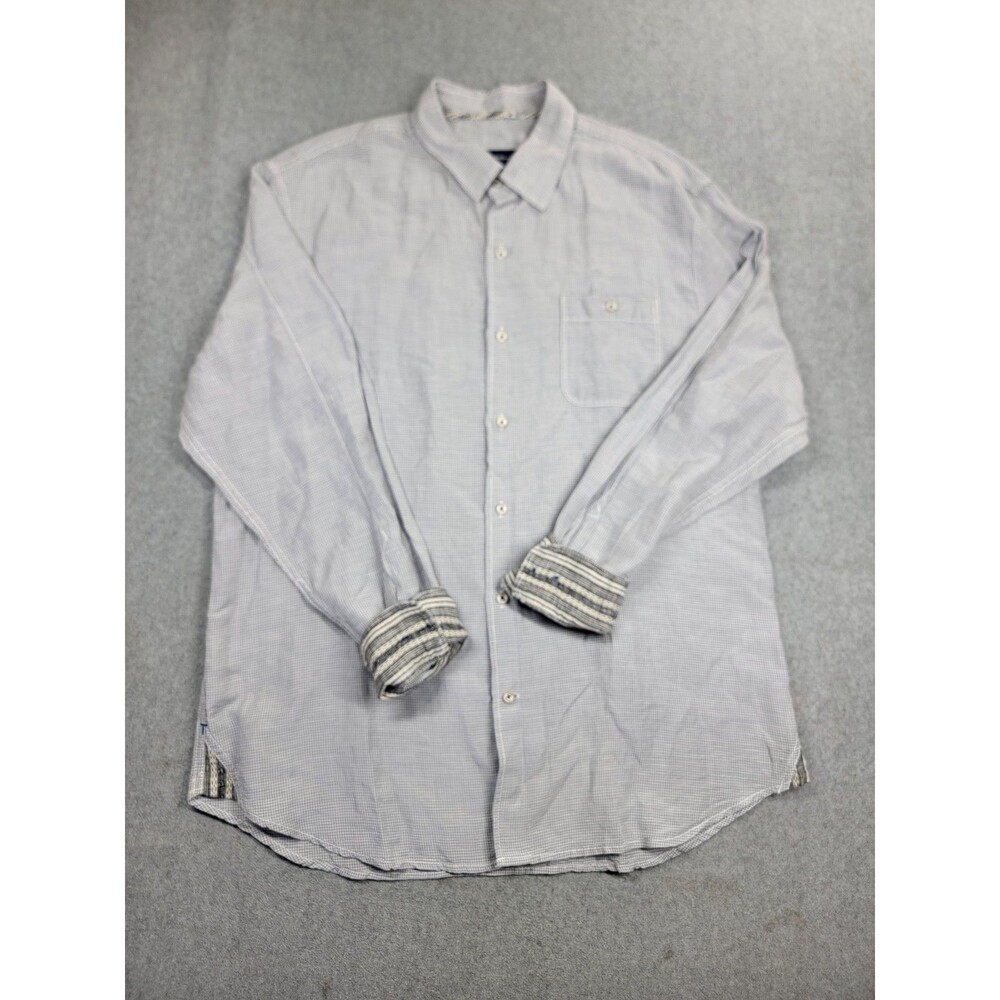 Tommy Bahama Shirt Mens L‎ Gray Linen Blend Button Casual Lightweight Flip Cuff